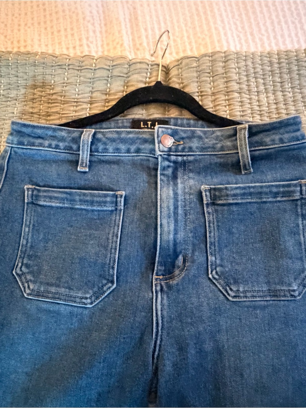 L.T. Denim High-Rise Blue Jeans with Front Patch Pockets